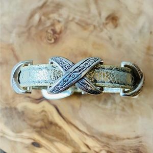 Brighton Kriss Kross Etched Bandit Silver Plated Silver Toned Leather bracelet